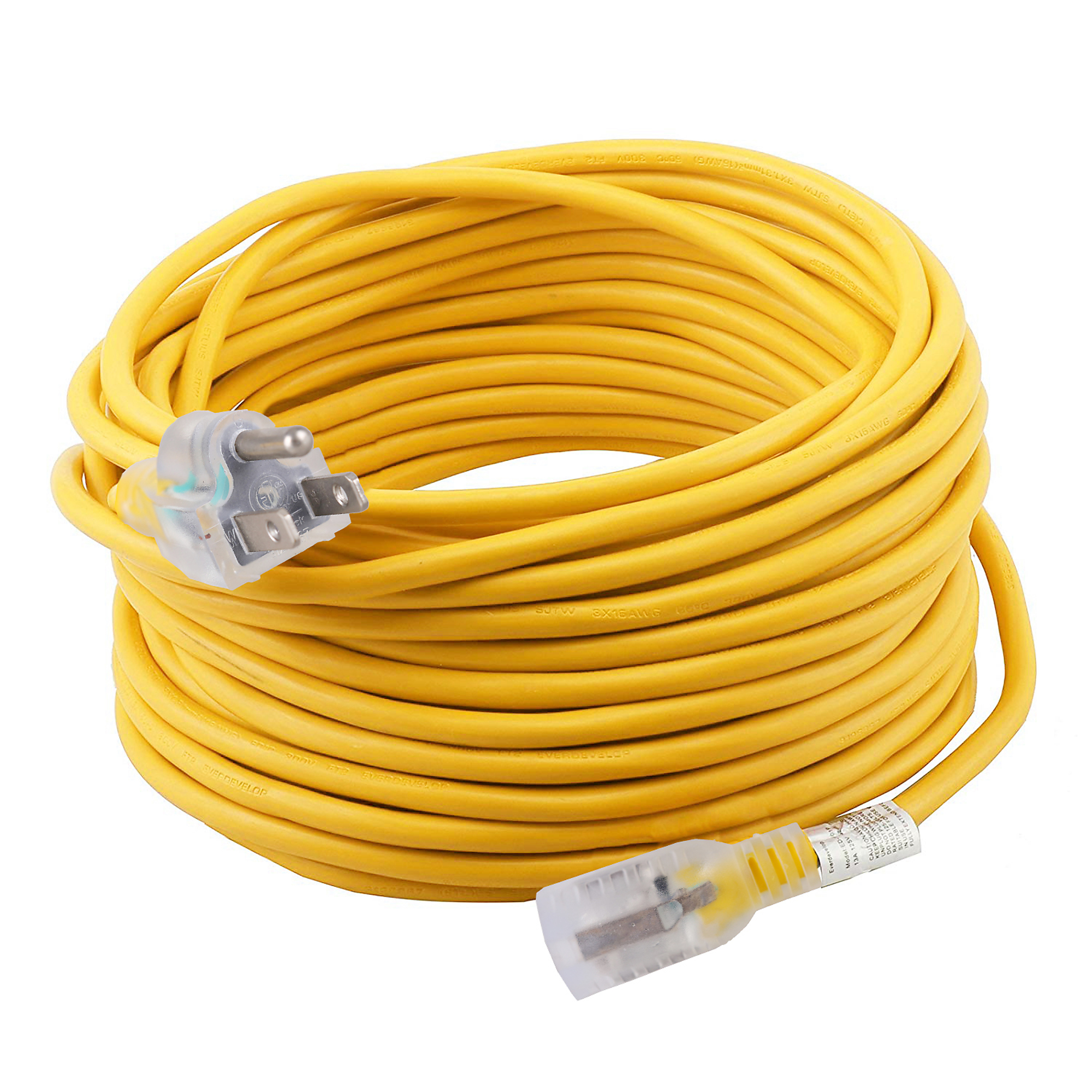 Power Sentry 100' Yellow Outdoor Extension Cord with Lighted-Locking Ends